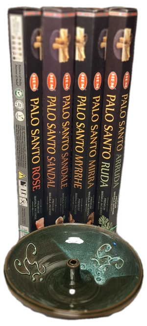 Prémium füstölő szett kerámia füstölőtartóval - Sötétzöld